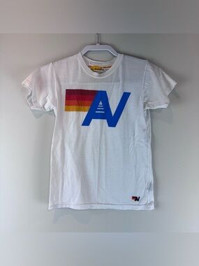 Aviator Nation Kid’s White Graphic Preppy Short Sleeve Tee Shirt Size 12